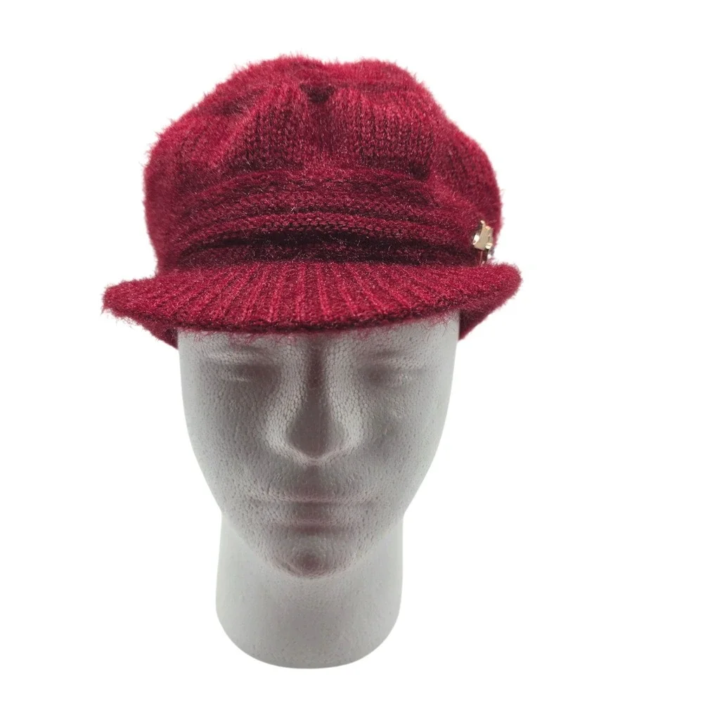 Women's Cozy Knit Hat and‎ Handwarmer Set Burgundy Soft Warm Winter Fashion